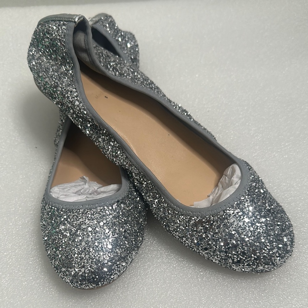 J crew Silver Glitter Ballet Flats size 9 - Picture 2 of 6